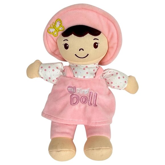 Lindy My First Doll Dress and Hat Brown Hair Pink Baby Toy With Polka Dot Top - Picture 1 of 6